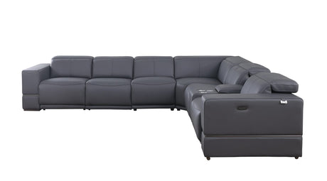 Franco 7-Piece Dark Grey Italian Leather Match Power Reclining Sectional with 3 Power Seats and Storage Console view 3