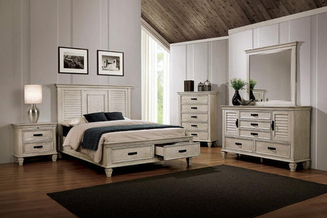 Franco Antique White Storage Bedroom Set - Ella Furniture