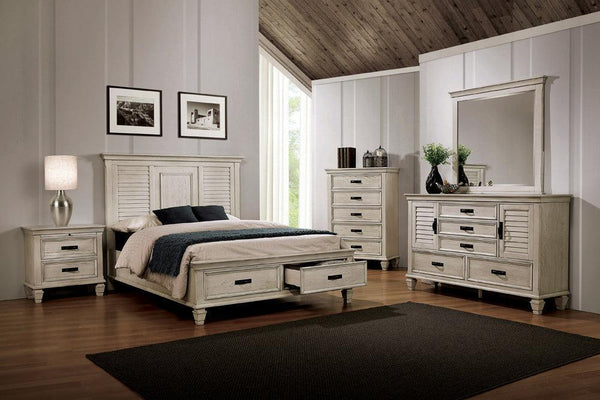 Franco Antique White Storage Bedroom Set - Ella Furniture