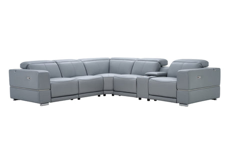 Franco II 6-Piece Light Blue Italian Top Grain Leather Power Reclining Sectional with Wireless Charging view 2
