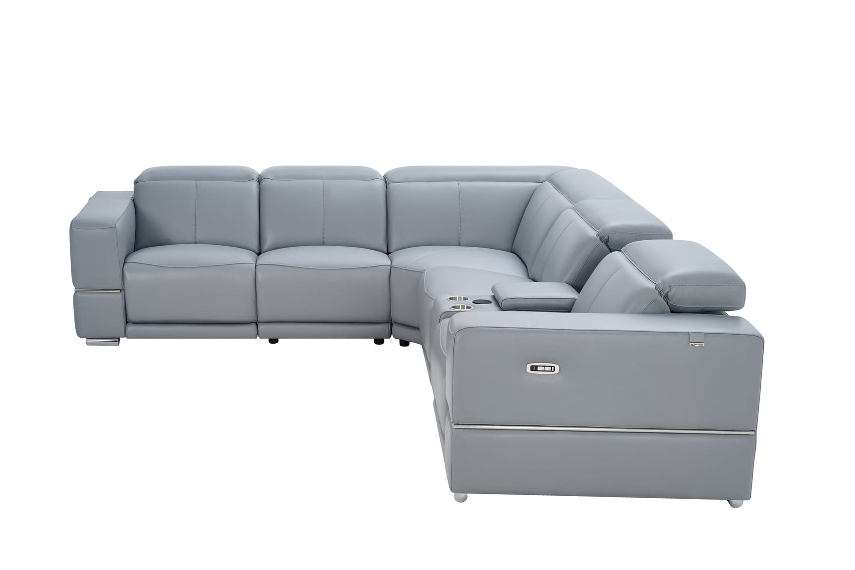 Franco II 6-Piece Light Blue Italian Top Grain Leather Power Reclining Sectional with Wireless Charging view 3