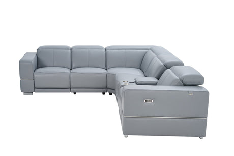 Franco II 6-Piece Light Blue Italian Top Grain Leather Power Reclining Sectional with Wireless Charging view 3