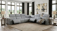 Franco II 7-Piece Light Blue Italian Top Grain Leather Power Reclining Sectional with 3 Power Seats and Wireless Charging from Ella Furniture