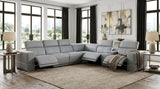 Franco II 7-Piece Light Blue Italian Top Grain Leather Power Reclining Sectional with 3 Power Seats and Wireless Charging from Ella Furniture