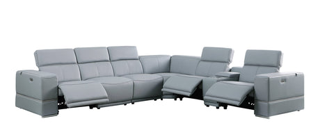 Franco II 7-Piece Light Blue Italian Top Grain Leather Power Reclining Sectional with 3 Power Seats and Wireless Charging view 2