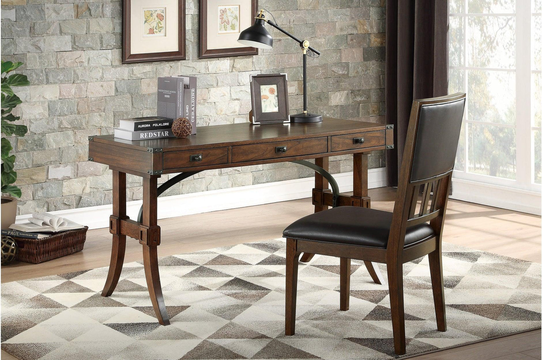 Frazier Park Brown Cherry Modern Traditional Solid Wood Mindy Veneer 3 Drawers Writing Desk - Ella Furniture