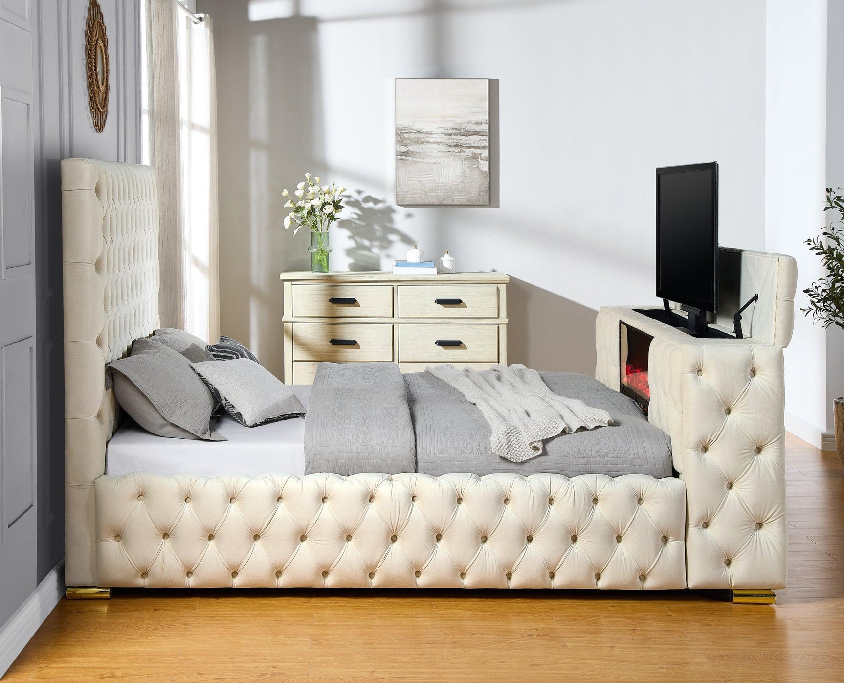 Future Beige Platform King Bed - Ella Furniture