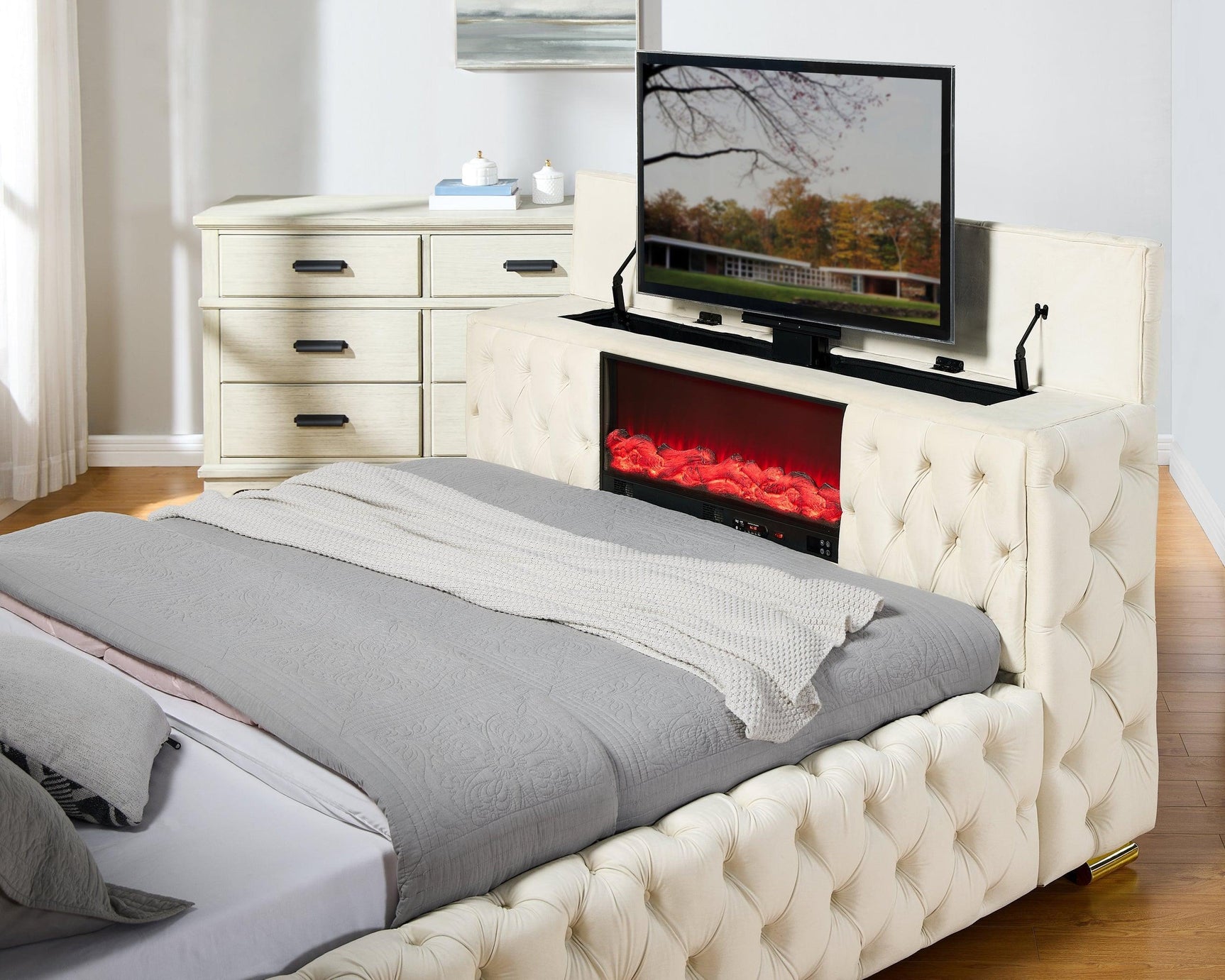 Future Beige Platform King Bed - Ella Furniture