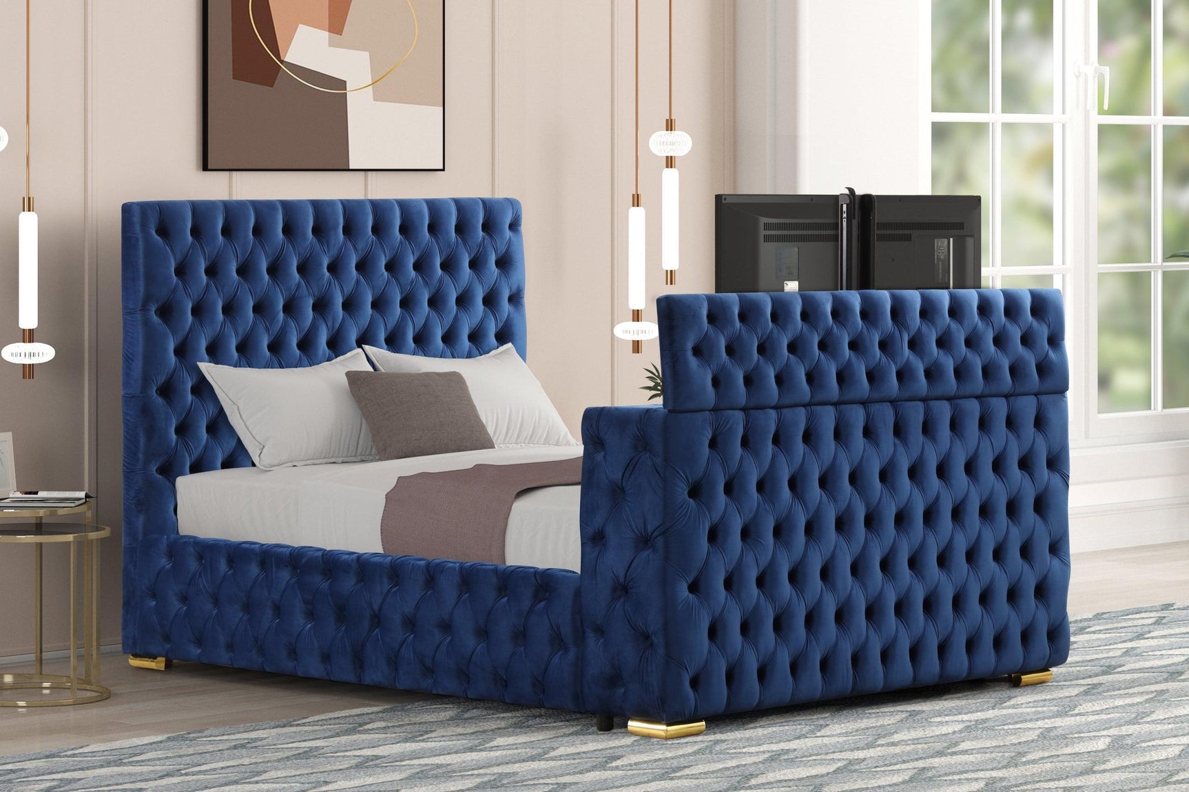 Future Blue Platform Bed - Queen, King (Queen) - Ella Furniture