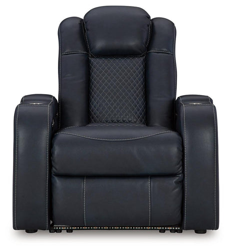 Fyne-dyme Sapphire Faux Leather Power Recliner - Ella Furniture