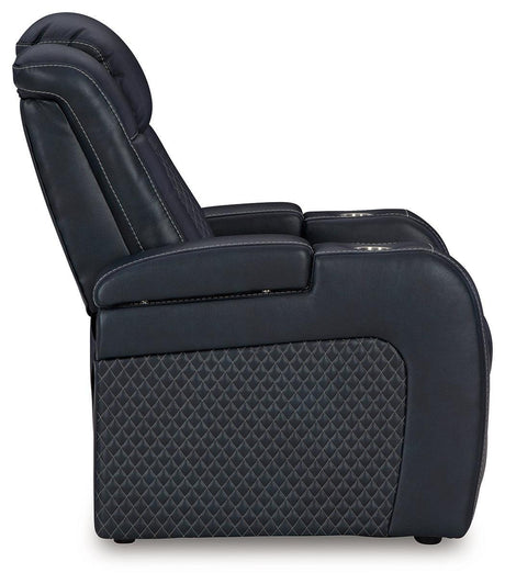 Fyne-dyme Sapphire Faux Leather Power Recliner - Ella Furniture