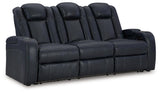 Fyne-dyme Sapphire Faux Leather Power Reclining Sofa - Ella Furniture