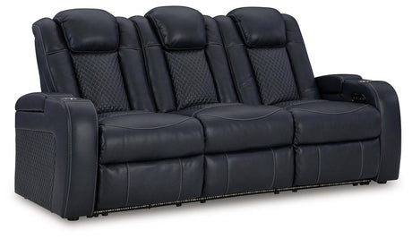 Fyne-dyme Sapphire Faux Leather Power Reclining Sofa - Ella Furniture