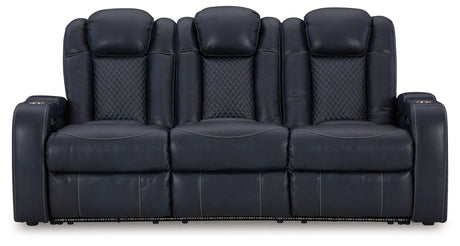 Fyne-dyme Sapphire Faux Leather Power Reclining Sofa - Ella Furniture