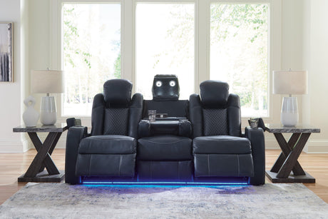 Fyne-dyme Sapphire Faux Leather Power Reclining Sofa - Ella Furniture