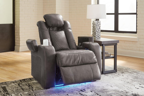 Fyne-dyme Shadow Faux Leather Power Recliner - Ella Furniture