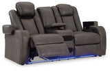 Fyne-dyme Shadow Faux Leather Power Reclining Loveseat With Console - Ella Furniture