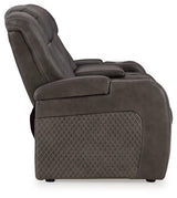 Fyne-dyme Shadow Faux Leather Power Reclining Loveseat With Console - Ella Furniture