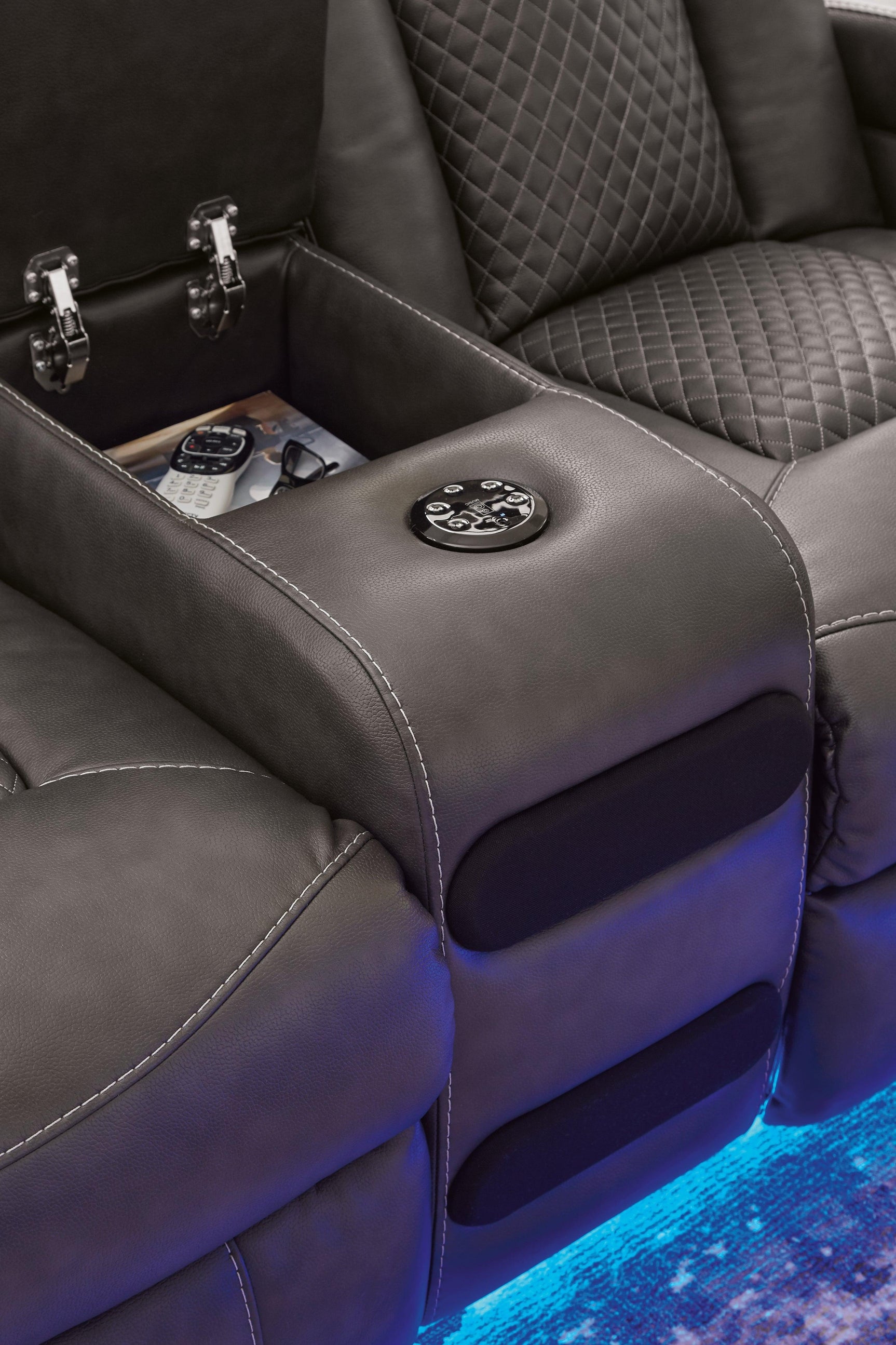 Fyne-dyme Shadow Faux Leather Power Reclining Loveseat With Console - Ella Furniture