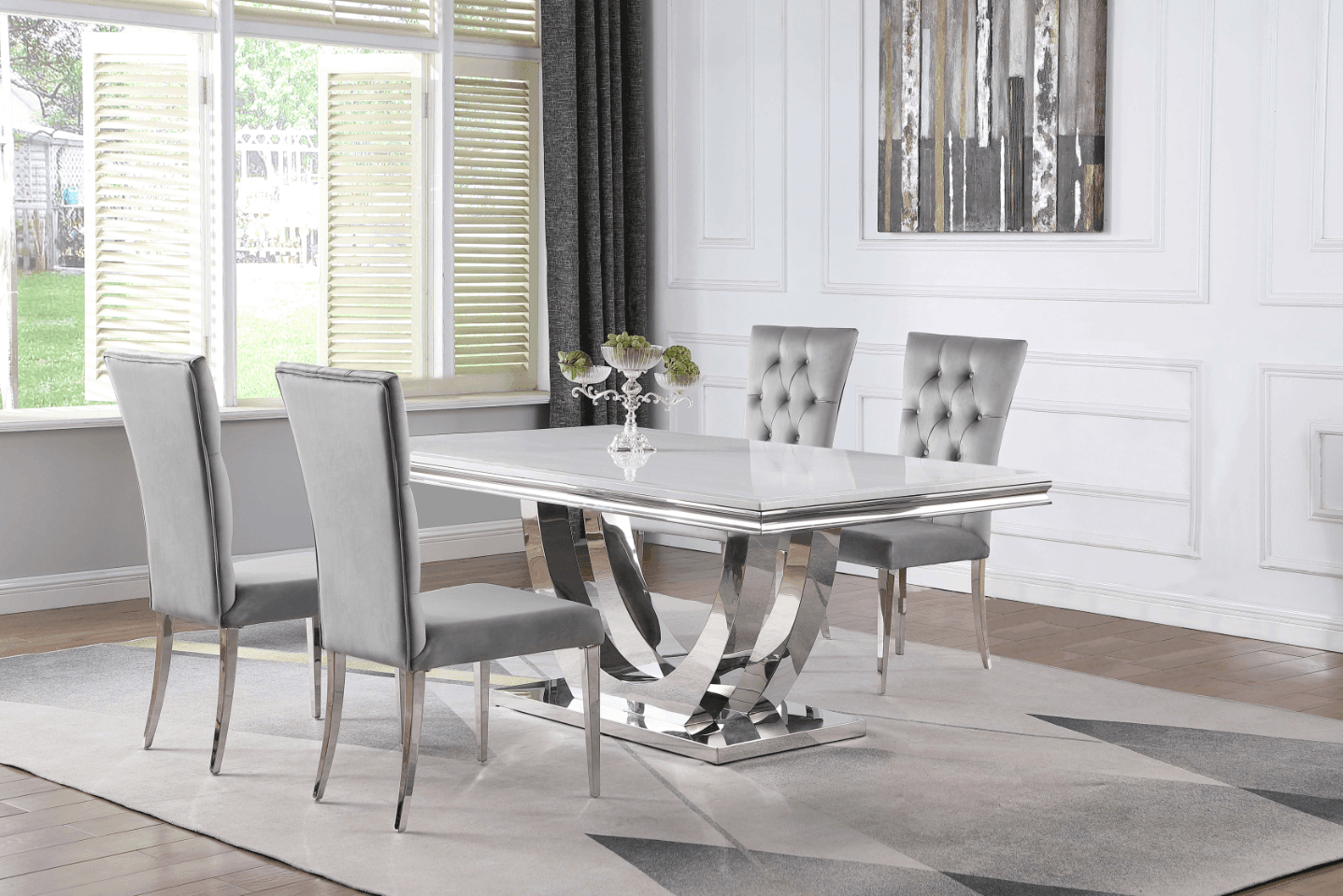 G111101 White Genuine Marble Rectangular Dining Room Set - Ella Furniture