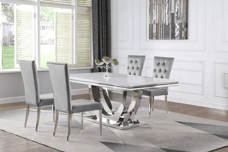G111101 White Genuine Marble Rectangular Dining Room Set - Ella Furniture