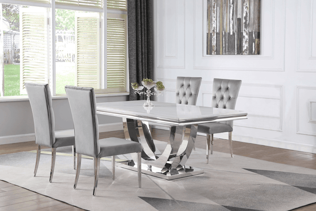 G111101 White Genuine Marble Rectangular Dining Room Set - Ella Furniture