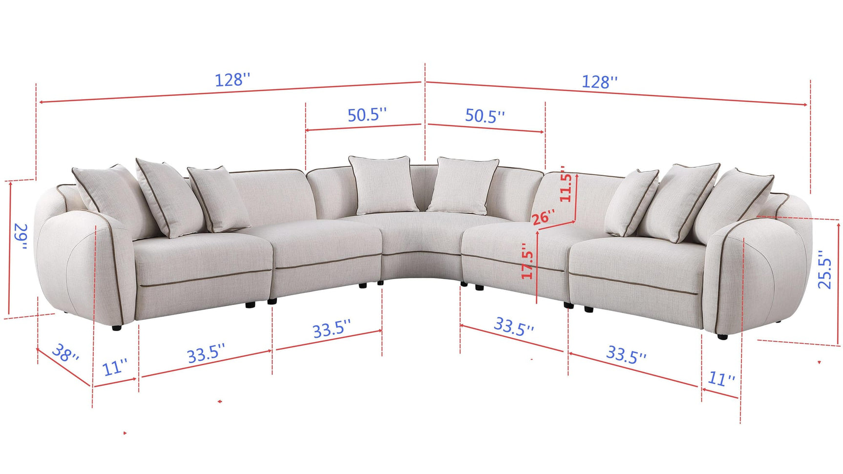 Gaby Beige Fabric 5-Piece Sectional Sofa with Pillows view 3