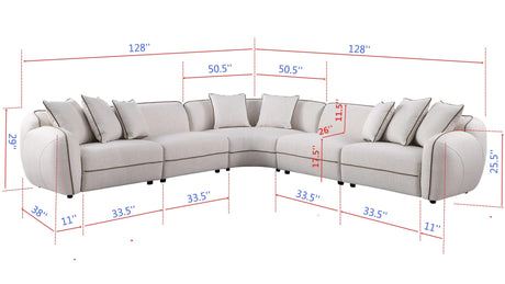 Gaby Beige Fabric 5-Piece Sectional Sofa with Pillows view 3