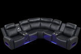 Galaxy Black Air Leather Reclining Sectional with Bluetooth Speakers and LED Lighting view 2