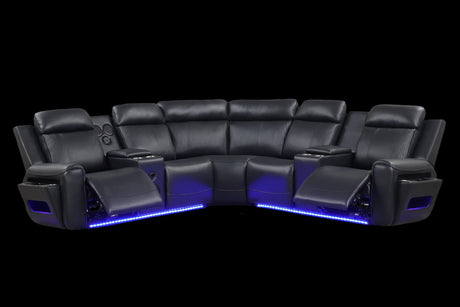 Galaxy Black Air Leather Reclining Sectional with Bluetooth Speakers and LED Lighting view 3