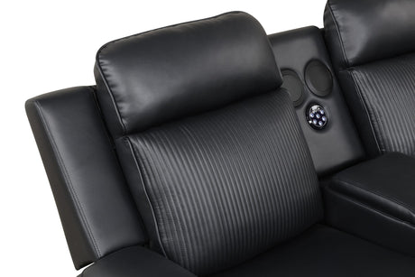 Galaxy Black Air Leather Reclining Sectional with Bluetooth Speakers and LED Lighting view 6