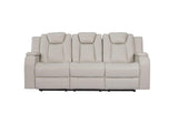 Galaxy Sand Modern Contemporary Faux Leather Metal LED Power Reclining Set - Ella Furniture