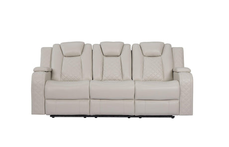 Galaxy Sand Modern Contemporary Faux Leather Metal LED Power Reclining Set - Ella Furniture