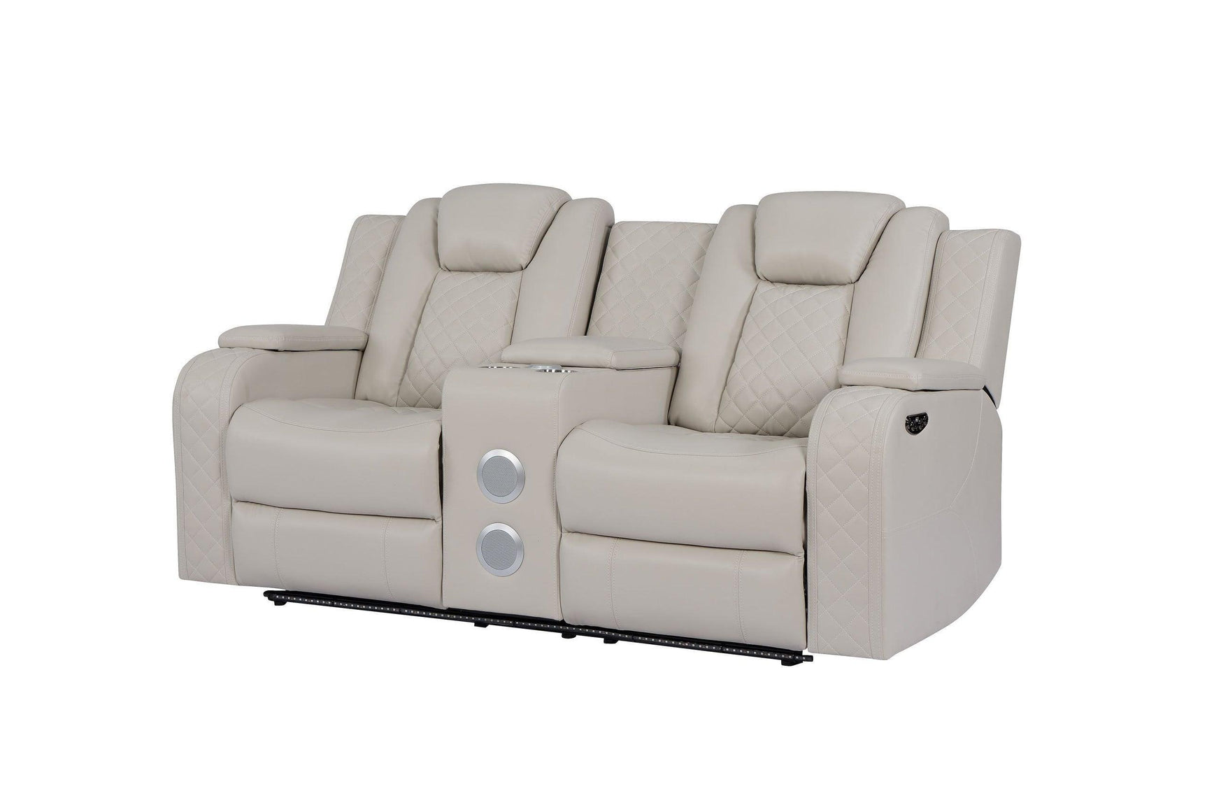 Galaxy Sand Modern Contemporary Faux Leather Metal LED Power Reclining Set - Ella Furniture