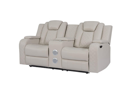 Galaxy Sand Modern Contemporary Faux Leather Metal LED Power Reclining Set - Ella Furniture