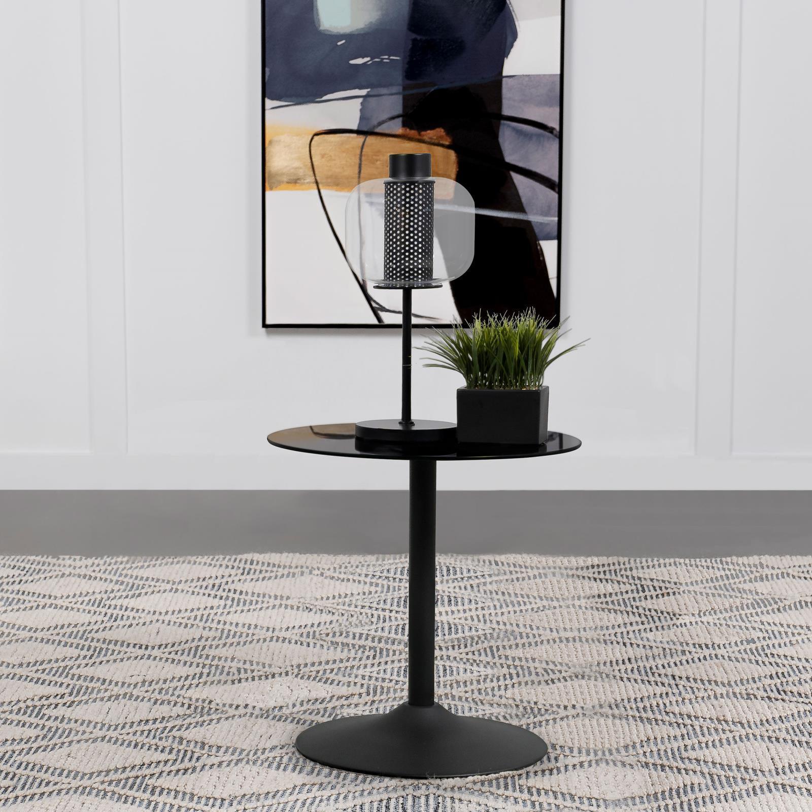 Ganso Round Metal End Table With Tempered Glass Top Black 709687 - Ella Furniture