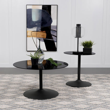 Ganso Round Metal End Table With Tempered Glass Top Black 709687 - Ella Furniture