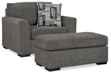 Gardiner Pewter Chair And Ottoman - Ella Furniture