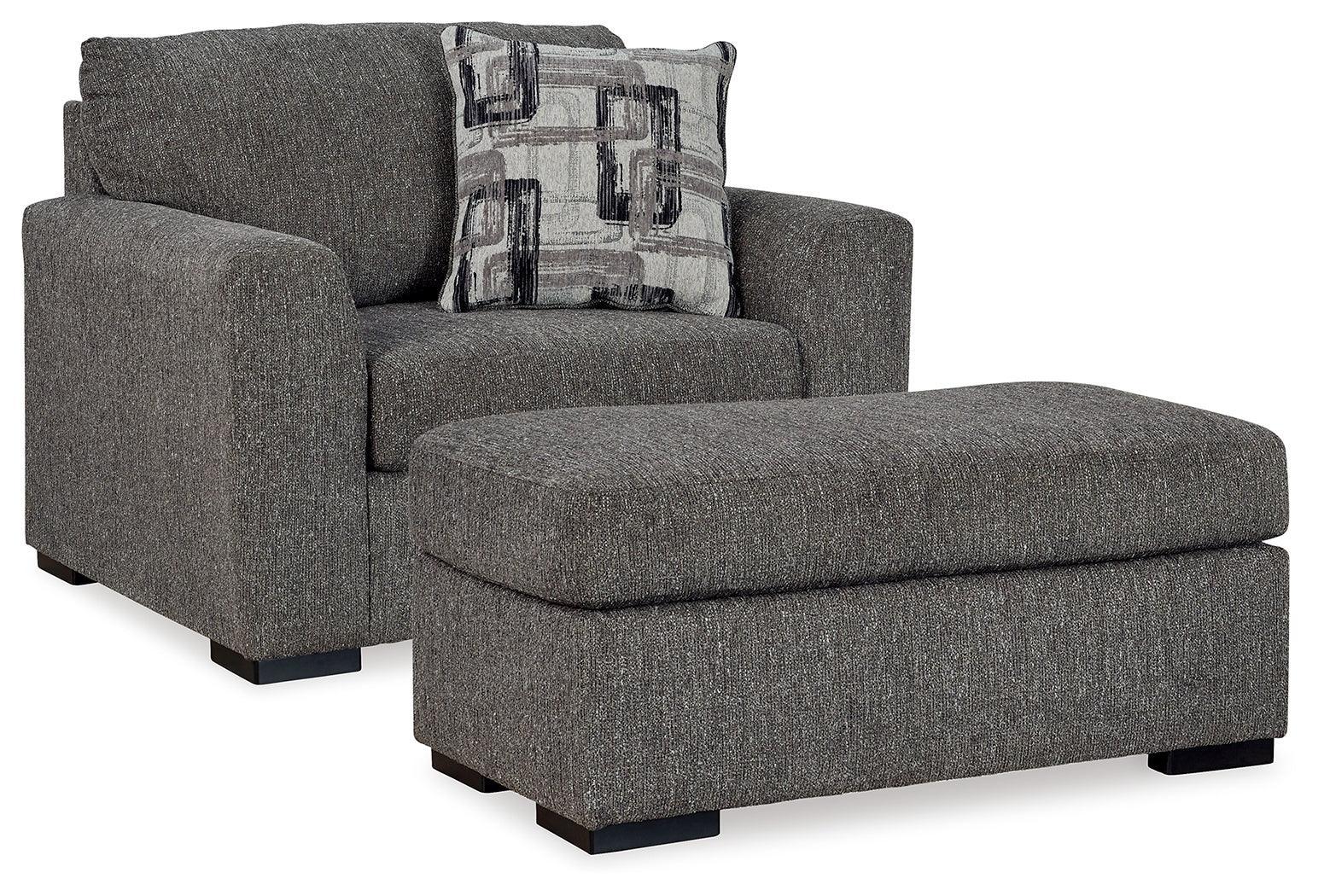 Gardiner Pewter Chair And Ottoman - Ella Furniture