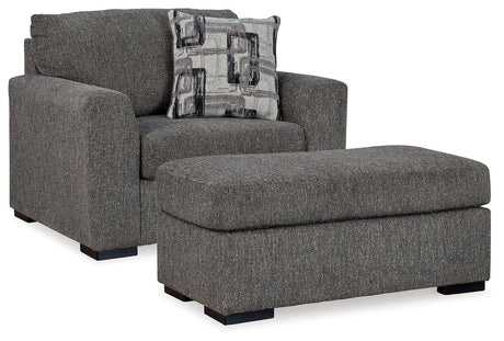Gardiner Pewter Chair And Ottoman - Ella Furniture