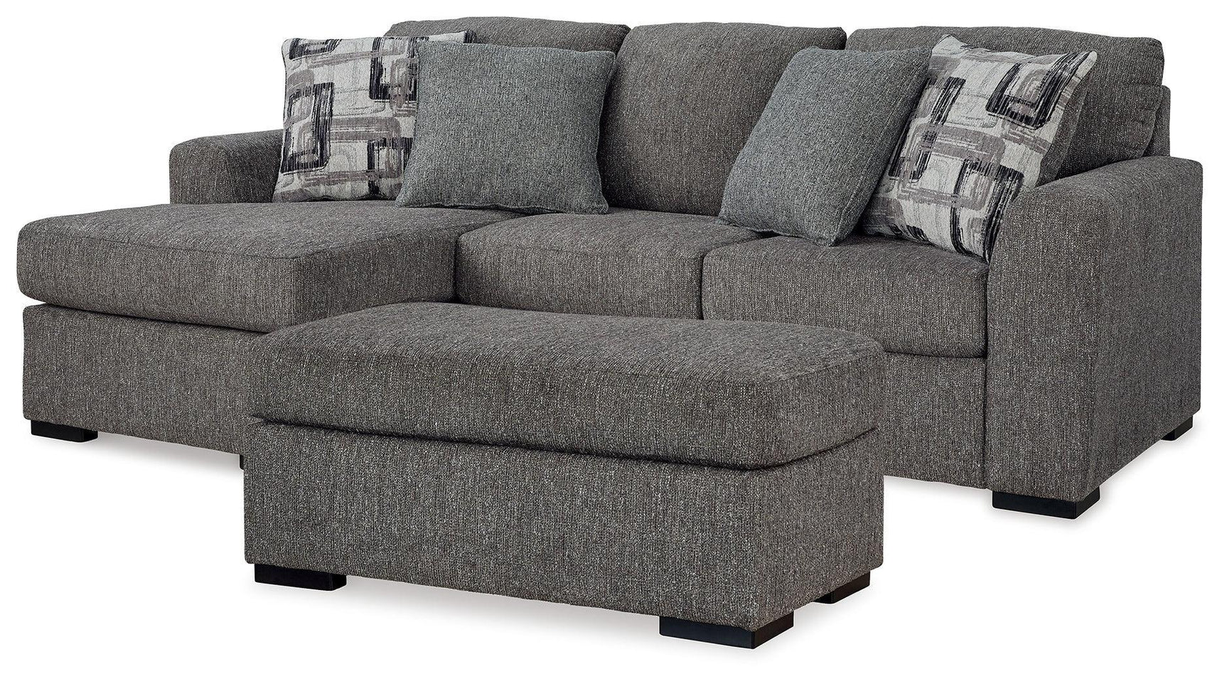 Gardiner Pewter Sofa Chaise With Ottoman - Ella Furniture