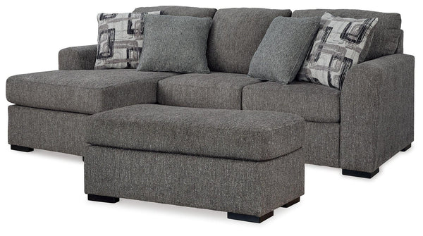 Gardiner Pewter Sofa Chaise With Ottoman - Ella Furniture