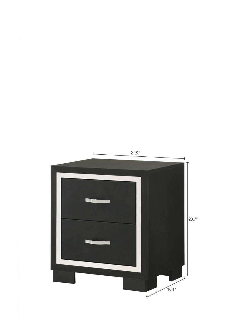 Gennro Black Modern Contemporary Solid Wood 2-Drawers Nightstand - Ella Furniture