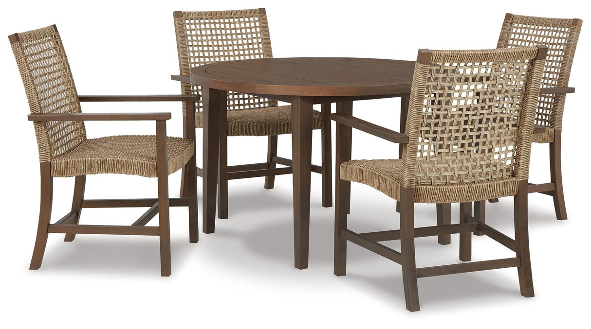 Germalia Brown Outdoor Dining Table And 4 Chairs - Ella Furniture