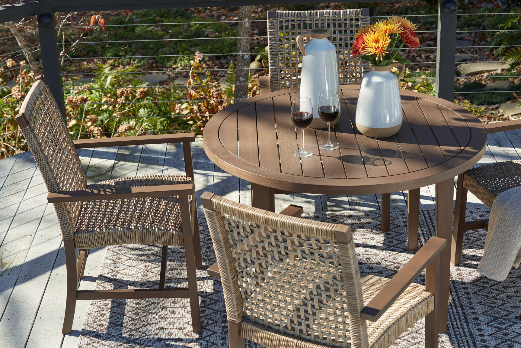 Germalia Brown Outdoor Dining Table And 4 Chairs - Ella Furniture