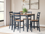 Gesthaven Natural/Blue Counter Height Dining Table and 4 Barstools (Set of 5) - Ella Furniture