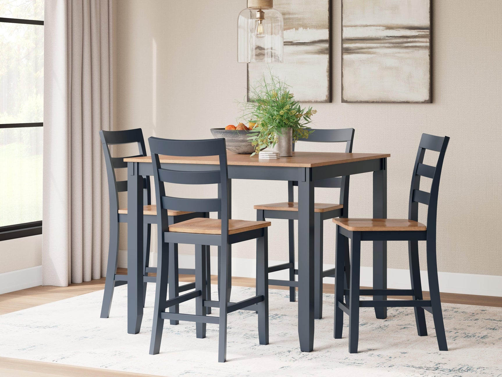 Gesthaven Natural/Blue Counter Height Dining Table and 4 Barstools (Set of 5) - Ella Furniture
