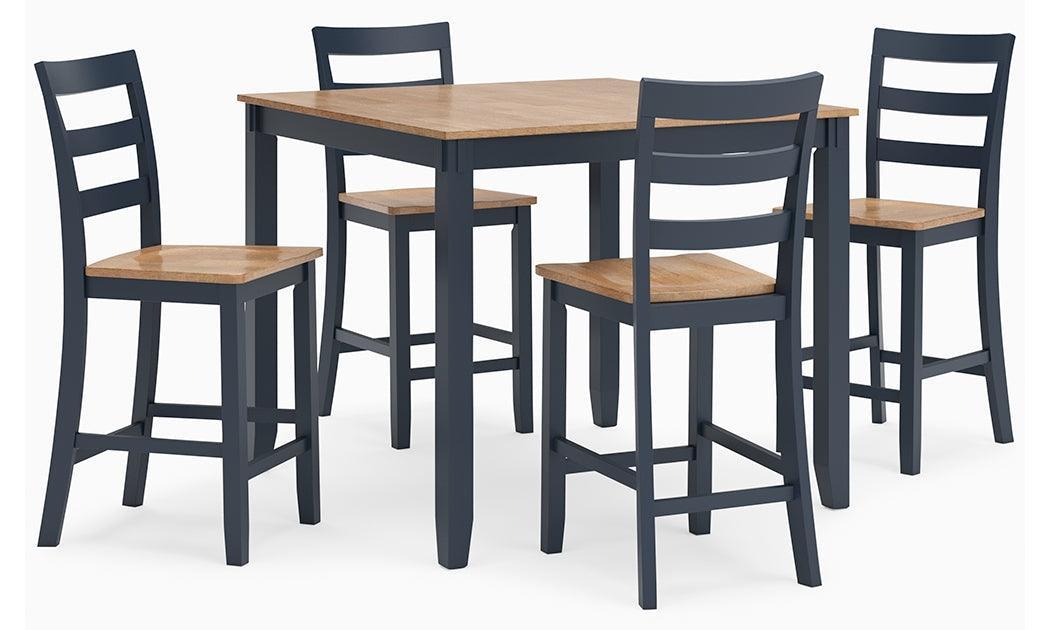 Gesthaven Natural/Blue Counter Height Dining Table and 4 Barstools (Set of 5) - Ella Furniture