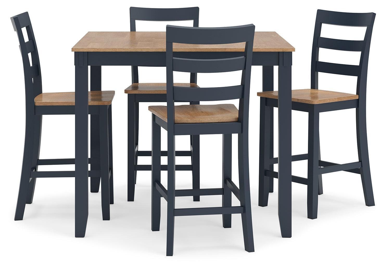 Gesthaven Natural/Blue Counter Height Dining Table and 4 Barstools (Set of 5) - Ella Furniture