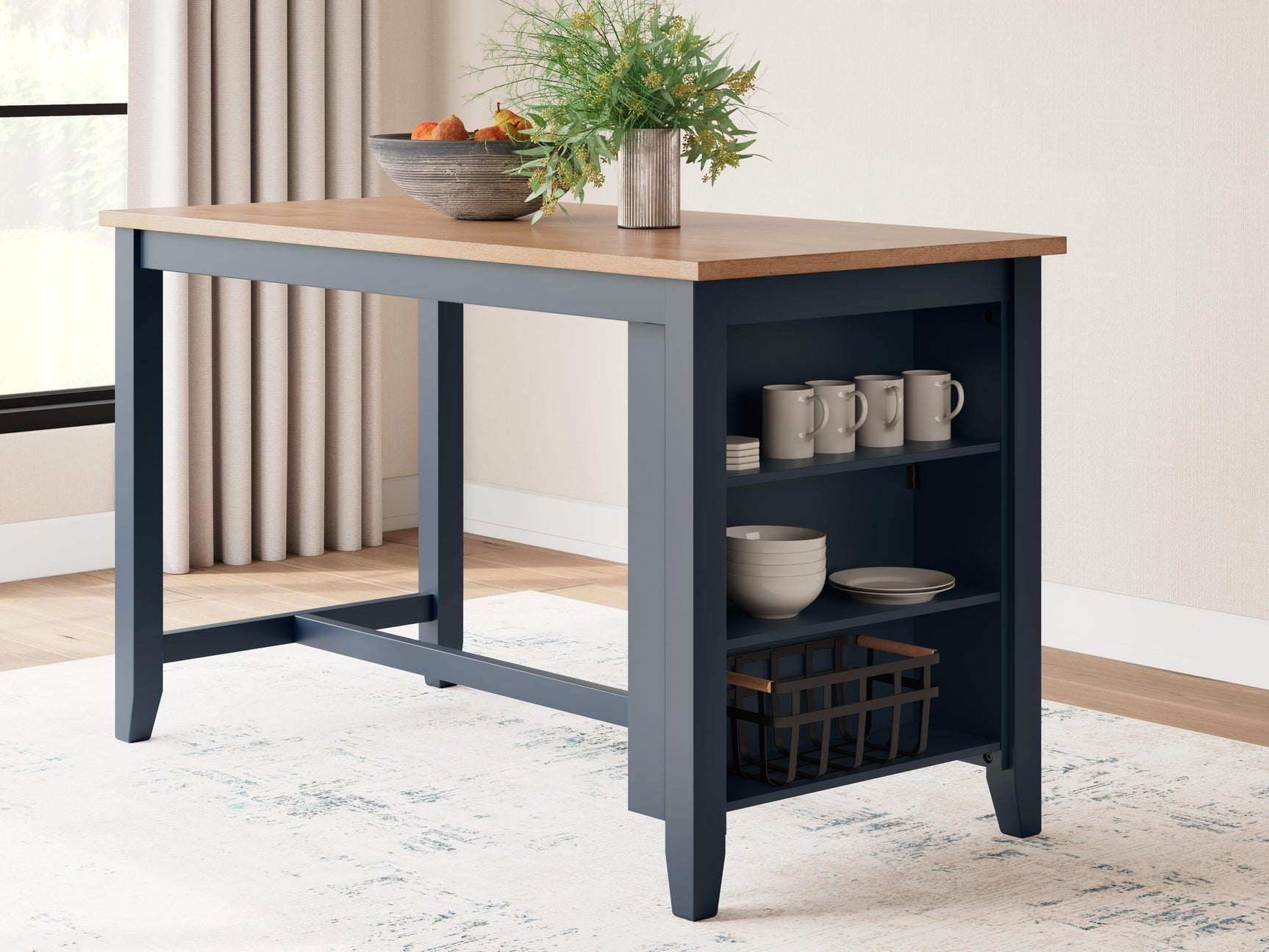 Gesthaven Natural/Blue Counter Height Dining Table - Ella Furniture